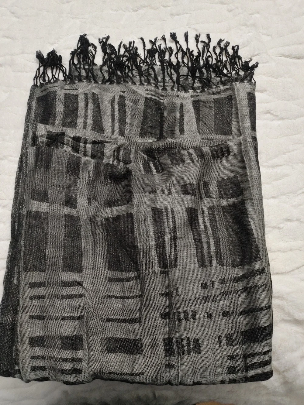 Classic Gray & Black Plaid Fringe Scarf - Women